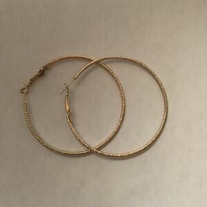4026 NWOP Large 2" Sparkly Gold Hinge Textured Hoop Earrings